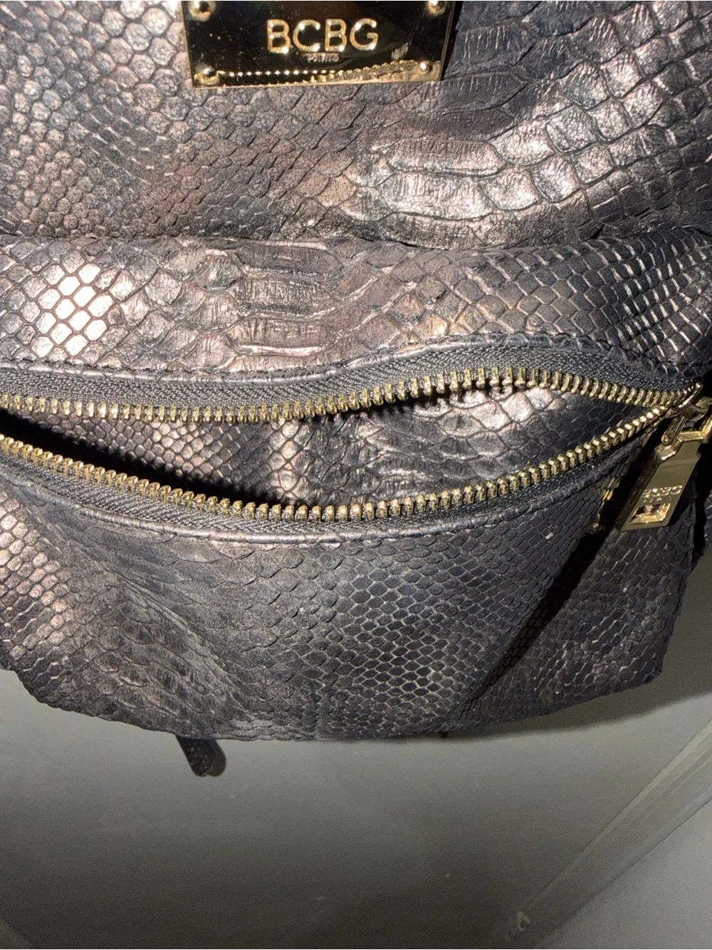 BCBG Mini Snake-Embossed Backpack